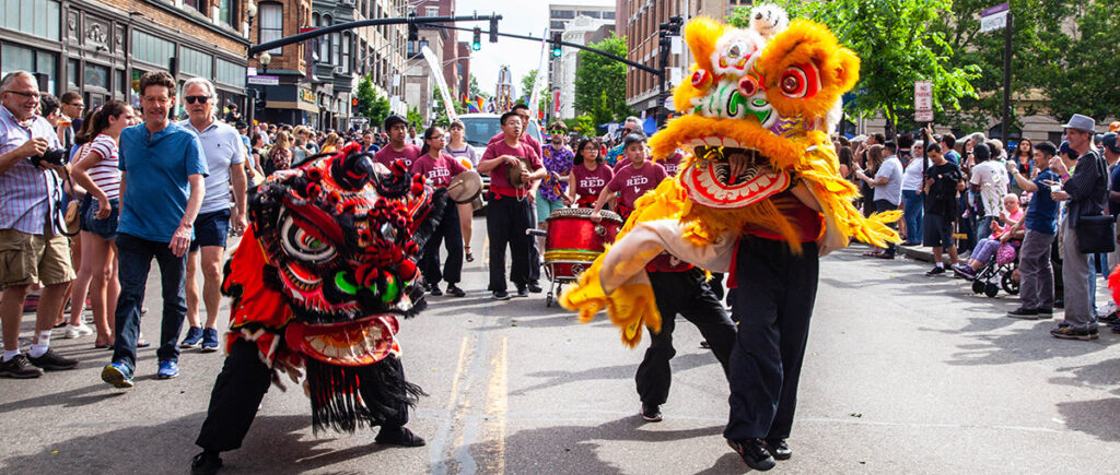 Photo of performers in a parade in Providence